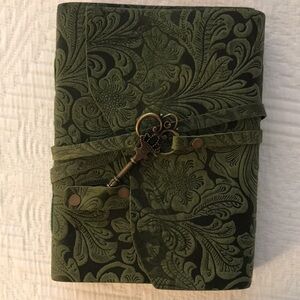Vintage Antique Look Green Embossed Leather Journal Key